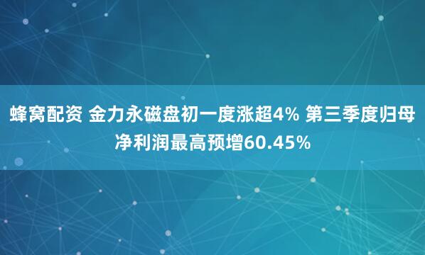 蜂窝配资 金力永磁盘初一度涨超4% 第三季度归母净利润最高预增60.45%